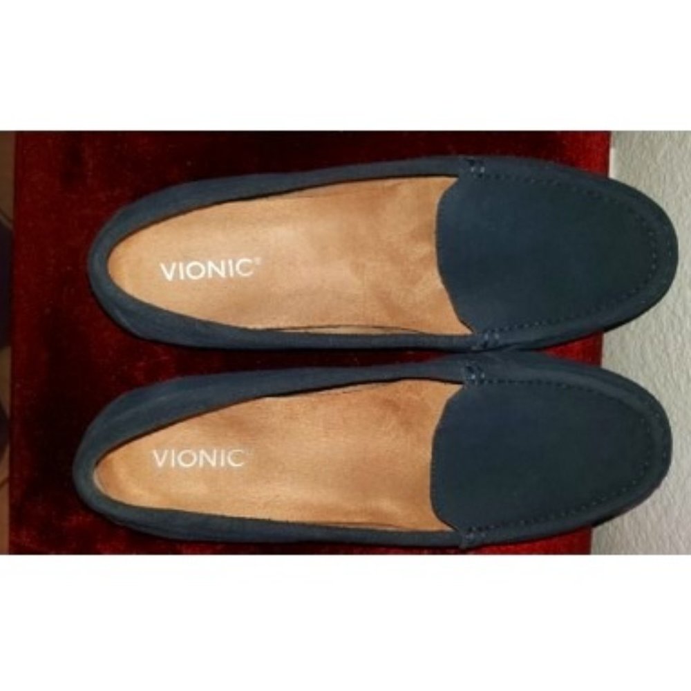 Vionic Womens Size 12 WIDE Debbie Moccasins - Comfort Blue Suede Slip On Flats